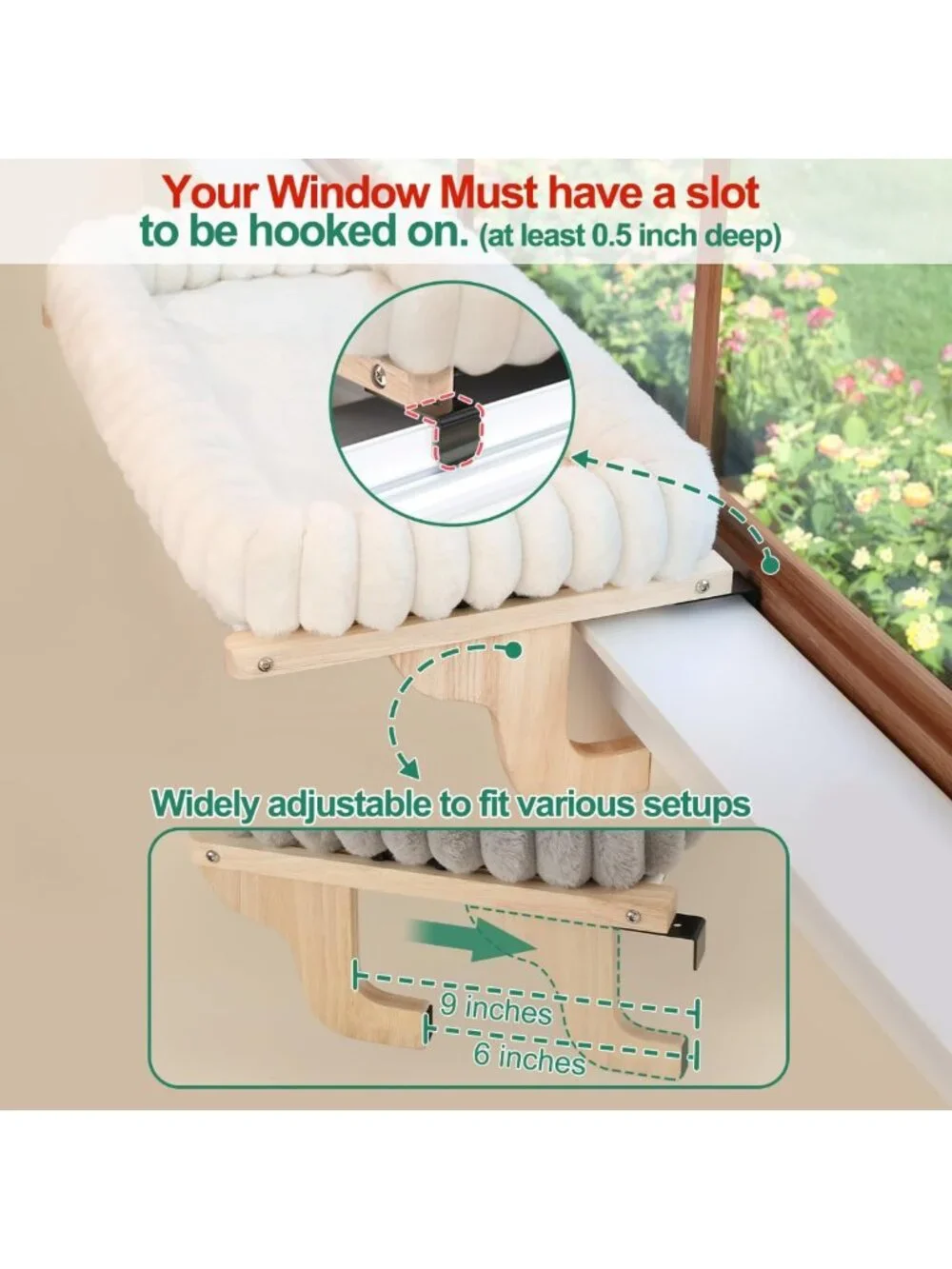 Cozy Cat Window Perch with Bolster - Orthopedic Hammock & Solid Frame, Medium